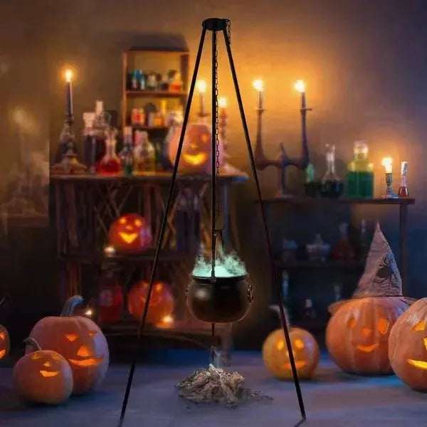 51in Halloween Decor Outdoor 12in Large Witch Cauldron on Tripod with Lights Black Plastic Bowl Party Hocus Pocus Candy Bucket Suncollections