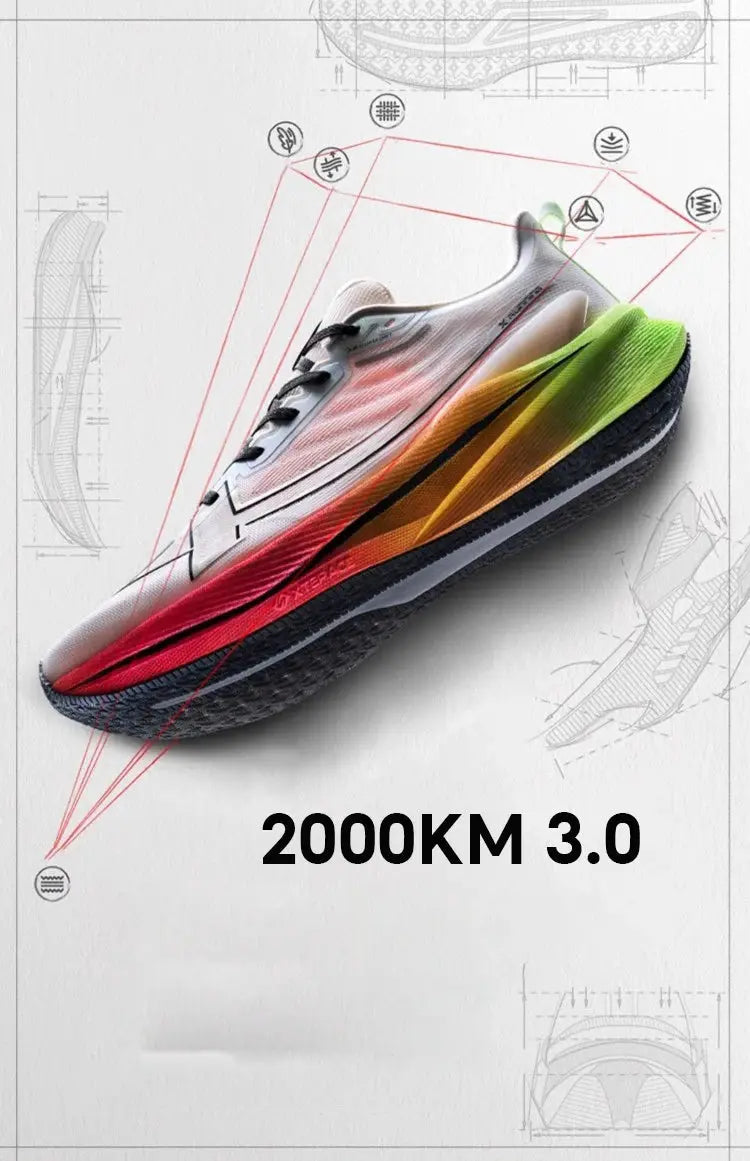 Xtep Men's Running Shoes 2000km 3.0 2025 Spring Lightweight Cushioned Wear-Resistant Training Jogging Sneakers 875119110032 Suncollections