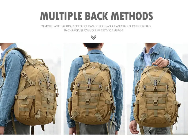 40L Camping Backpack Men's Bag Travel Bags Tactical Molle Climbing Rucksack Hiking Outdoor Reflective Shoulder Fishing Bag - Suncollections