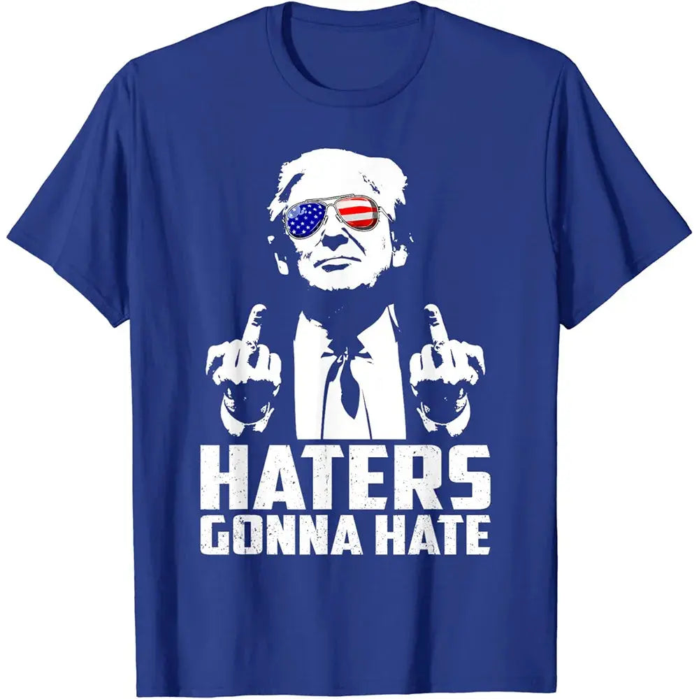Funny Haters Gonna Hate T-shirt Donald Trump Middle Finger Graphic T Shirts for Mens Clothing Casual Polyester Tee Shirt Women - Suncollections