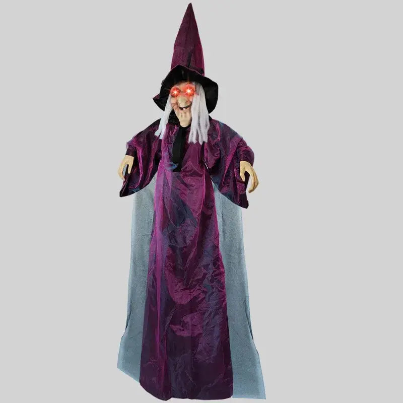 Halloween Life Size Talking Witch Outdoor Purple Spooky Animatronic Witch Decor Prop Halloween Decoration Red Eye Animated Witch Suncollections