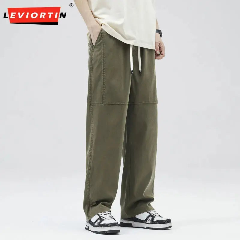 Men'S Tencel Straight Leg Casual Pants High Street Lightweight Summer Loose Fit Pants Man Washed Breathable Workwear Trousers Suncollections