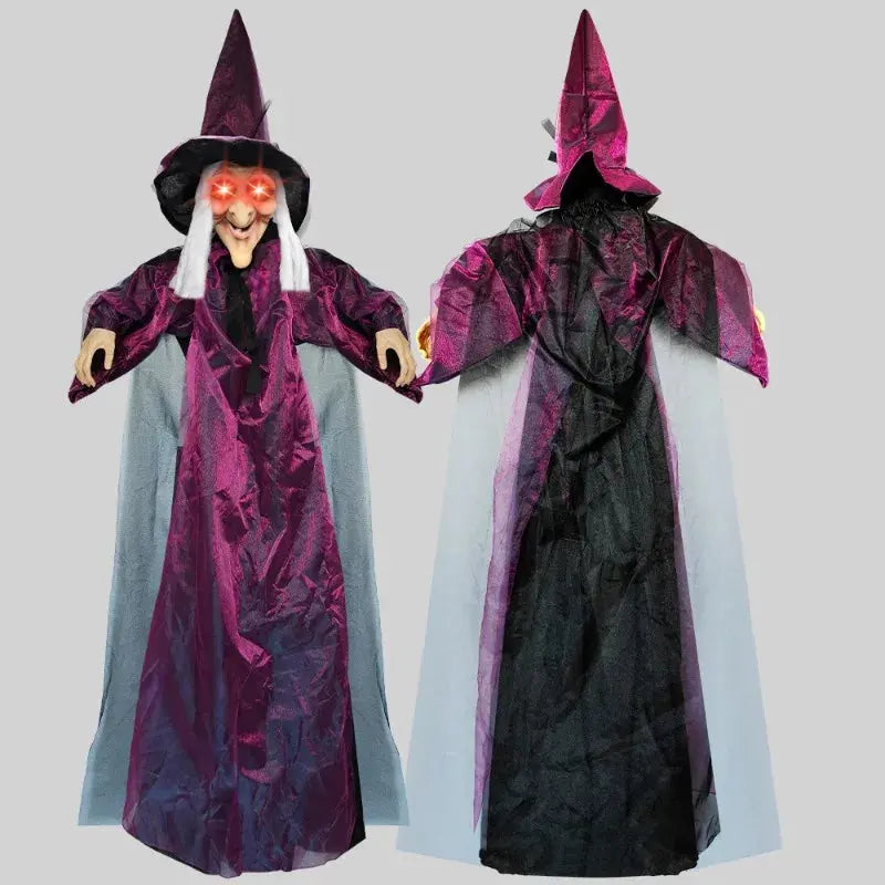 Halloween Life Size Talking Witch Outdoor Purple Spooky Animatronic Witch Decor Prop Halloween Decoration Red Eye Animated Witch Suncollections