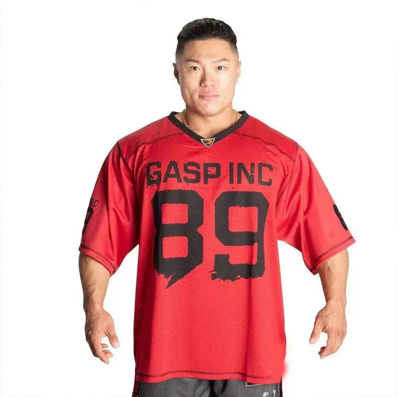 Gymguys Fitness T-shirt Men's Sports Loose Casual Polyester Mesh Quick Drying Breathable Mesh Embroidered Printed Short Sleeve - Suncollections