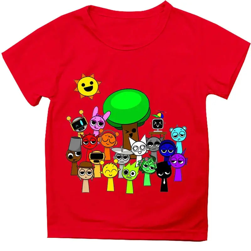 Funny Sprunki T-shirts Boys Girls Summer Short Sleeve Tees Kids Cartoon Incredibox Game Tshirt Sprunki Children Clothing Tops - Suncollections