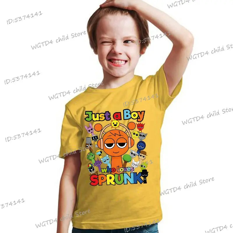 Anime Sprunki Incredibox Game Kids T-shirts Just A Boy Who Loves Sprunki Tops Cartoon Short Sleeve Funny Sprunki Boys Tshirts - Suncollections