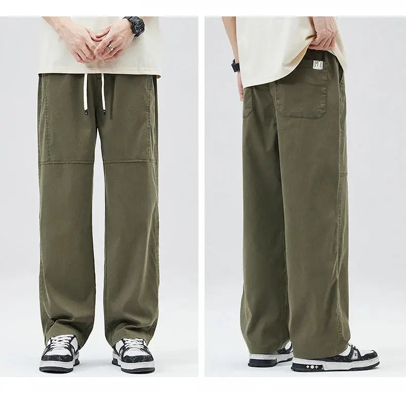 Men'S Tencel Straight Leg Casual Pants High Street Lightweight Summer Loose Fit Pants Man Washed Breathable Workwear Trousers Suncollections