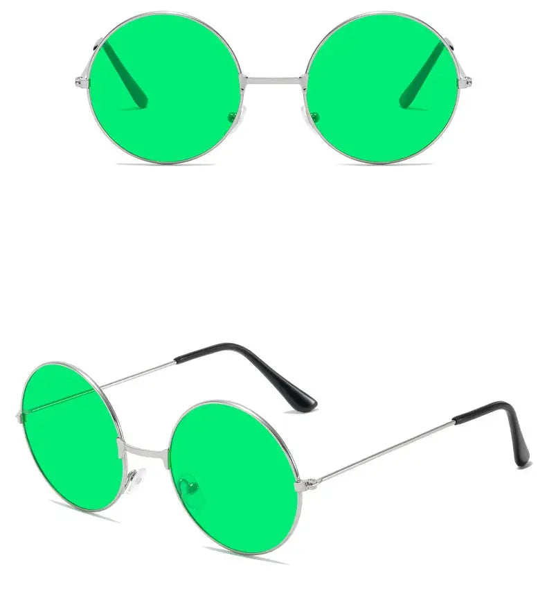 Retro Hippie Round Metal Frame Sunglasses Fashion Small Circle Sun Glasses Disco Party Candy Color Lens Eyewear for Women Men - Suncollections