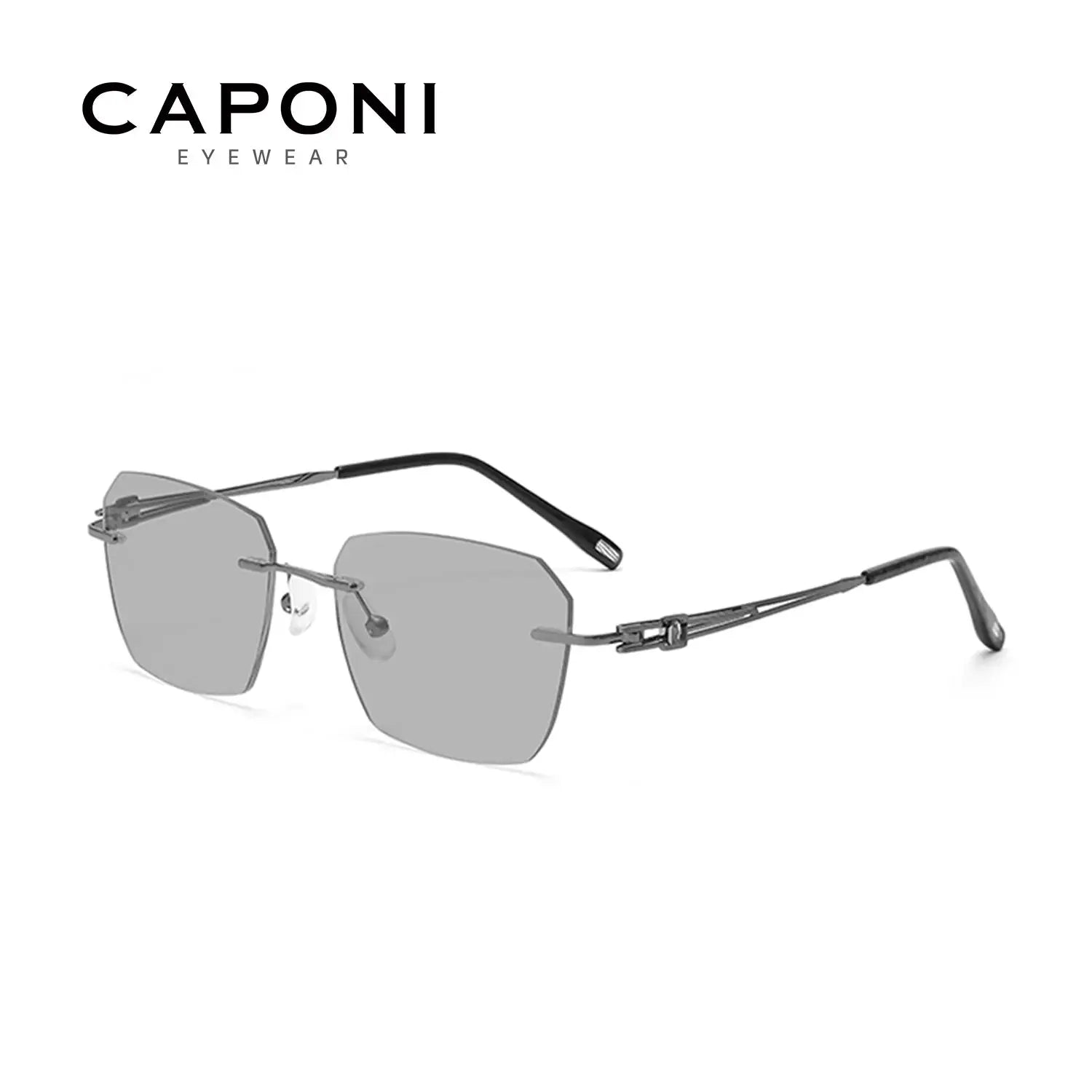 CAPONI Sunglasses Men Polarized Outdoor Ultra Light Pure Titanium Black Sunglasses Original Designer Photochromic Shade BS23503 - Suncollections