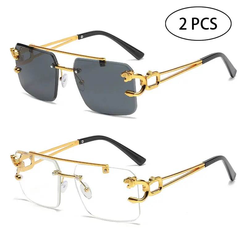 Fashion Rimless Square Double Bridge Sun Glasses Vintage Women Men Sunglasses UV400 - Suncollections