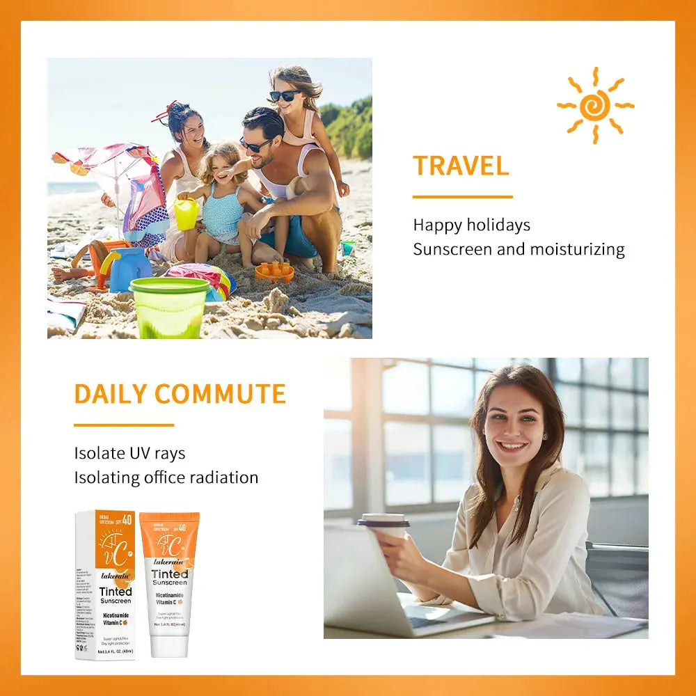 Vitamin C Tinted Sunscreen With SPF 40 Hydrating Mineral Sunscreen With Zinc Oxide & Titanium UV Protectio Dioxide Healthy Glow - Suncollections