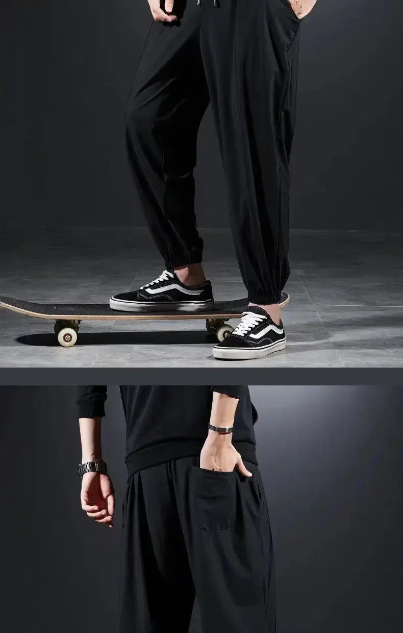 Summer Quick-drying Ice Silk Casual Pants Men's Ultra-thin Elastic Nine-point Pants Loose Drape Solid  Beam Feet Pants 7XL Suncollections