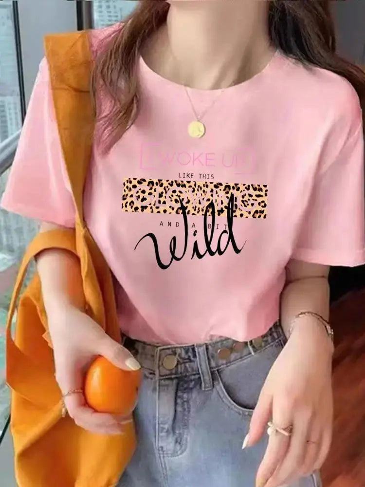 Leopard Love Heart Trend Cute Tee Top Fashion Summer Women Clothes O-neck Print Short Sleeve Clothing Graphic T-shirt T Shirt - Suncollections