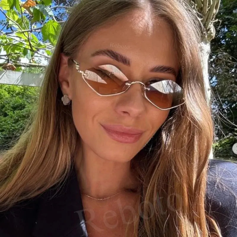 Fashion Small Polygonal Sunglasses Women Luxury Brand Metal Half Frame Sun Glasses Ladies Hipster sexy Cat Eye Shades Vintage - Suncollections