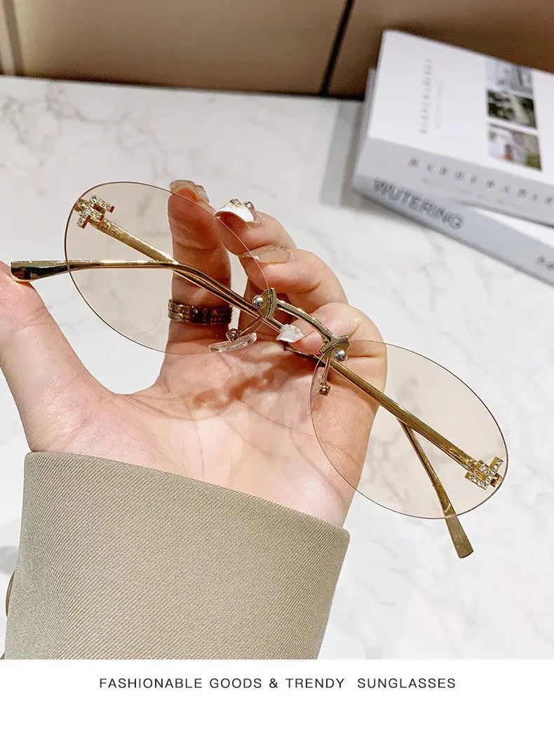 Elegant Diamond Oval Sunglasses Male Letter "F" Rimless Sunglasses  car sunglasses 90902 - Suncollections