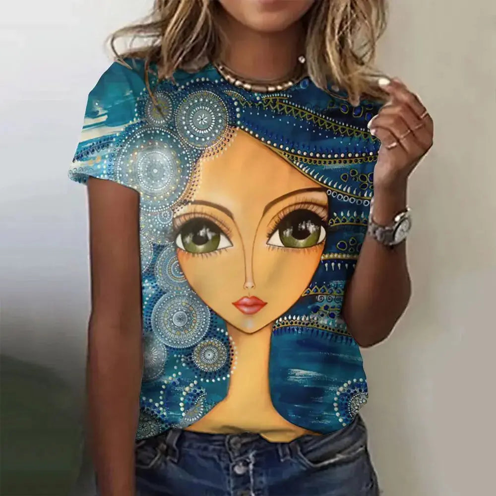 Summer Women's T-Shirts Girls Cute Print Short Sleeve Harajuku Fashion O-Neck Shirts Ladies Colorful Beautiful Shirt Tees - Suncollections