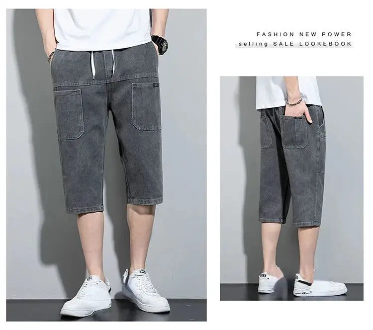 new Mens Summer Denim Short Men Jeans Fashion Streetwear Hip Hop Long 3/4 Capri Cargo Shorts bermuda masculina ropa hombre Suncollections