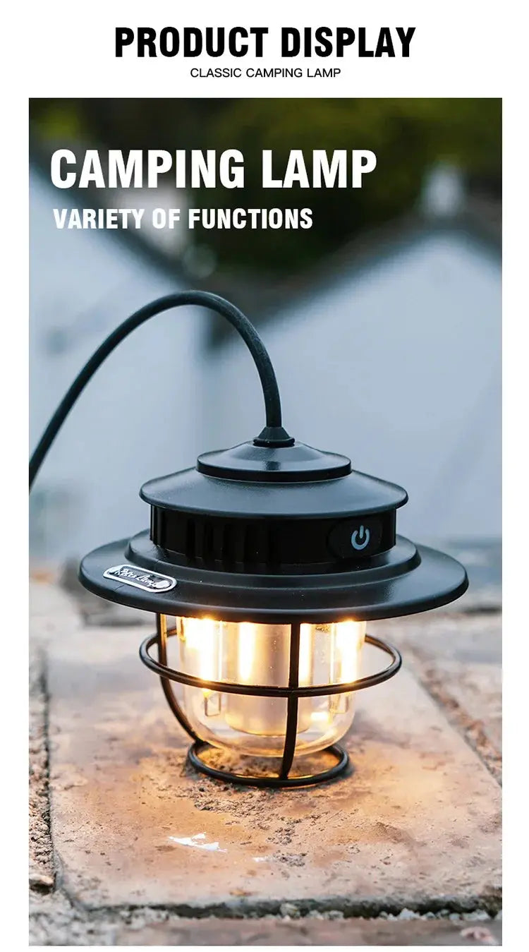 Retro Portable Camping Lantern Waterproof Emergency Light Stepless Dimmable Hanging Tent Lamp for Outdoor Hiking - Suncollections