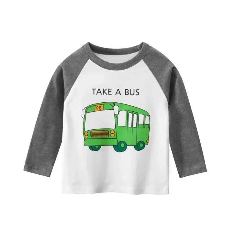 2025 Autumn T Shirt Cartoon Car T-shirt Boys Girls Baby Kids Clothes Cotton Long Sleeve Top for Boy Children's Clothing 2-9 Year - Suncollections