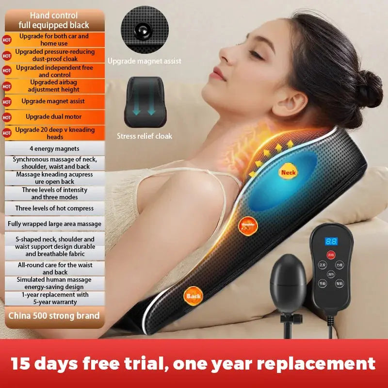 Electric Massage Neck Pillow Shiatsu Head Cervical Airbag Traction Body Back Waist Massager Car with Heating Vibrating Massage - Suncollections